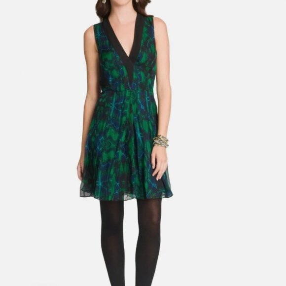 PROENZA SCHOULER Kaleidoscope Floral Silk Dress Black Green Blue X SMALL 0 2 - Picture 1 of 3